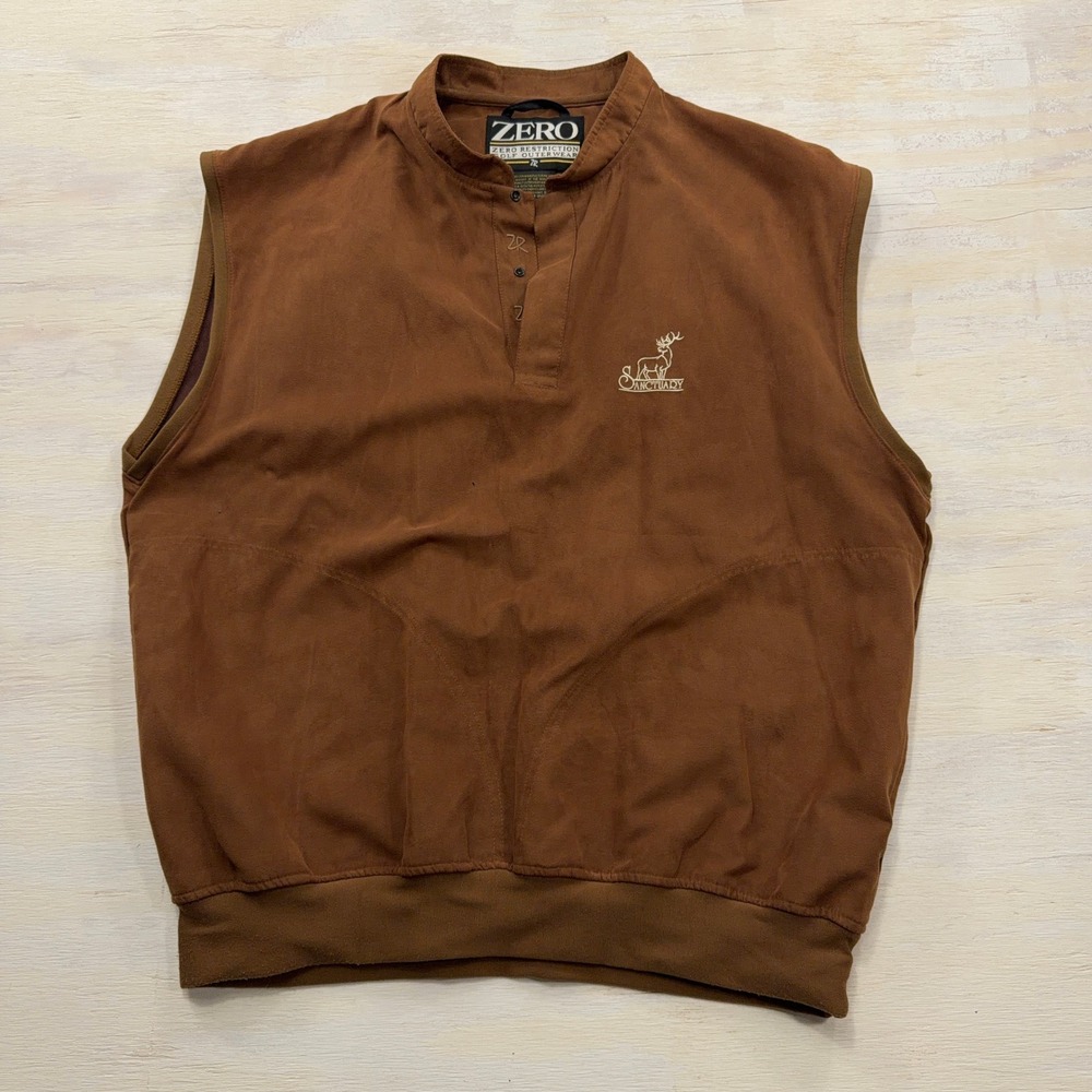 Zero Restriction Vest Golf Outerwear Microfiber Henley Pullover Brown Men Large